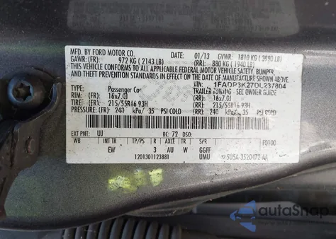 2013 Ford Focus Se z USA, uszkodzony, nr VIN 1FADP3K27DL237804